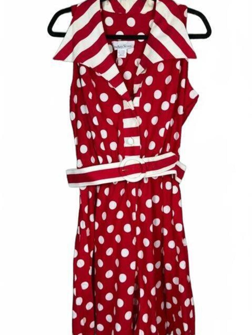 True Vintage 70's Red Polka Dot Stripped Romper Size 14 Measures L